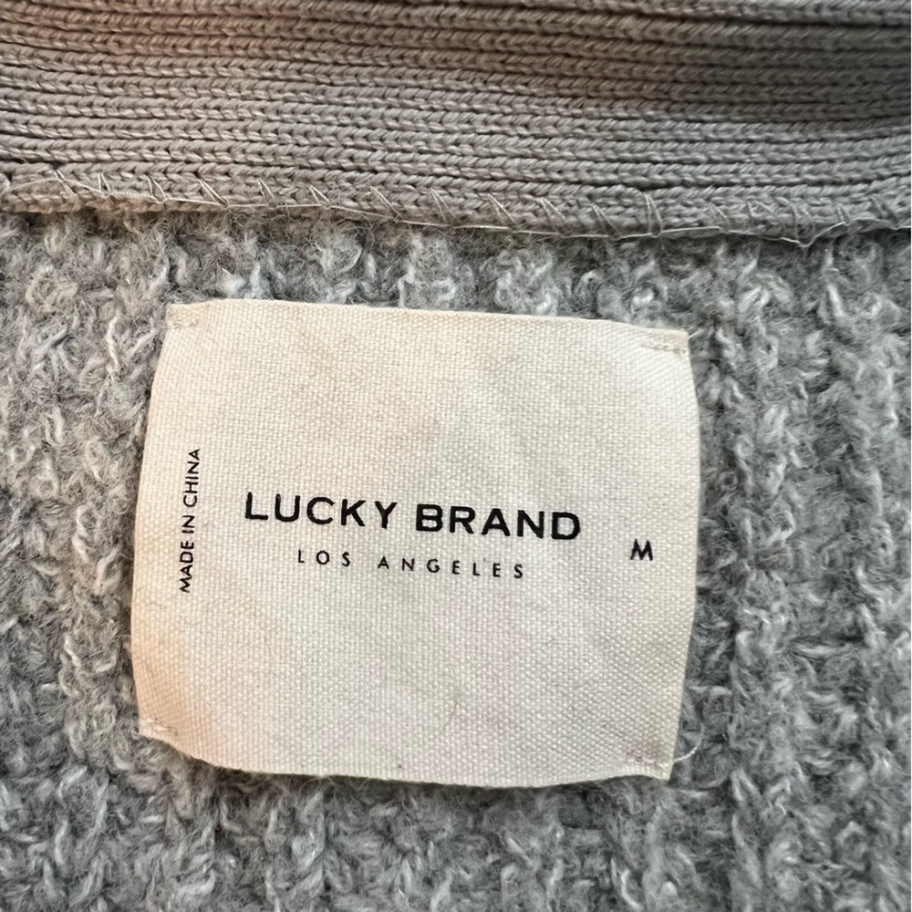 Lucky Brand Cable Knit Cardigan Sweater Wool Blend Chunky V-neck Pockets Gray M - Picture 15 of 16